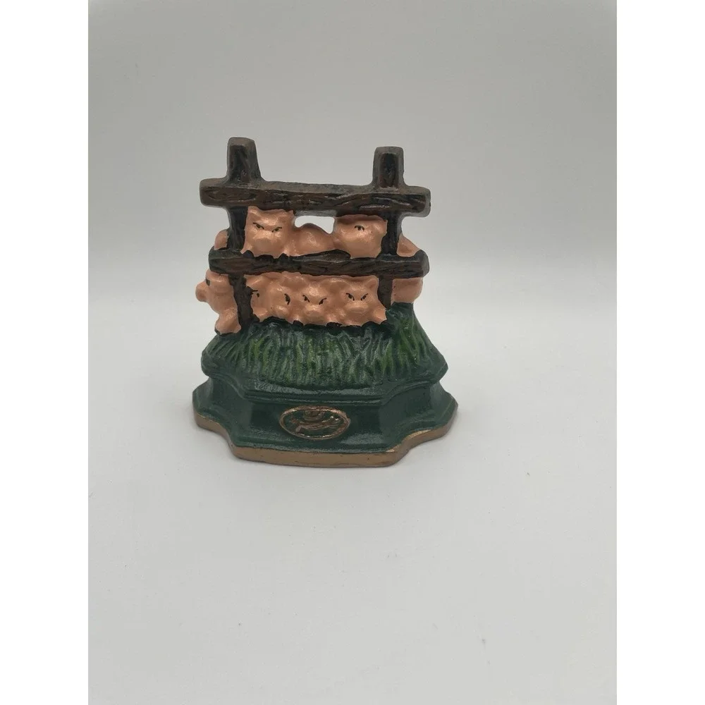 Vtg Cast Iron Pigs At The Fence Doorstop